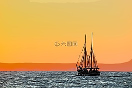 船,日落,海