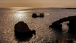 日落,巖質(zhì)海岸,海