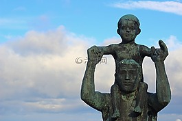 北海,男人與小孩,天空