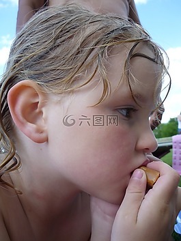 女孩,吃,轻咬