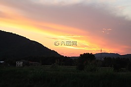 日落,丘陵,太陽