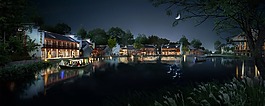 古鎮(zhèn),夜景,湖邊