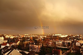 彩虹,日落,天空