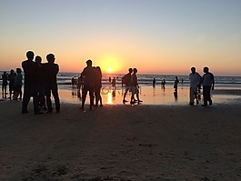 日落,海灘,海