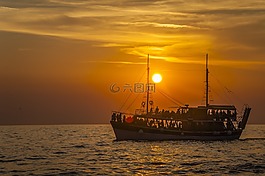 船舶,海,日落