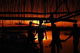 日落,海,男子