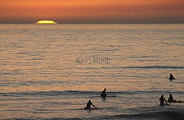 沖浪,日落,背光