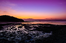 日落,大海,紫色