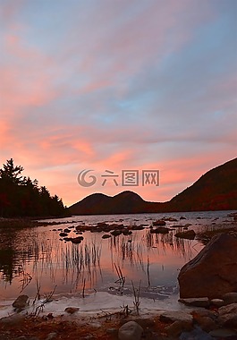 日落,湖,天空