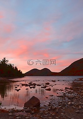 日落,湖,天空