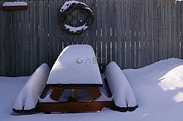 野餐桌,雪,冬天