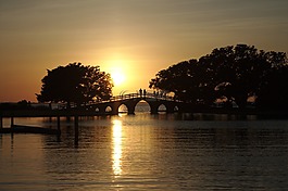 日落,公園,橋