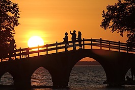 日落,公園,橋