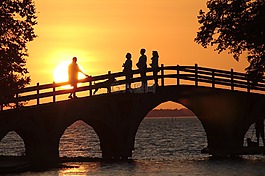 日落,公園,橋