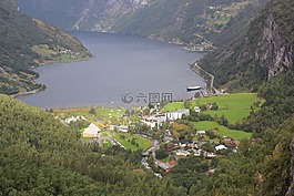 挪威,峽灣,村