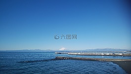 富士山,藍(lán)色的天空,海