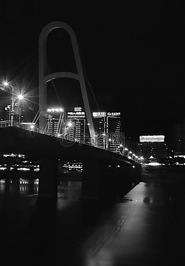 黑白,大桥,夜景