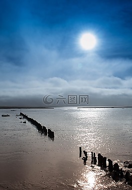 太陽,海,樁