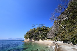 海,藍(lán)色的天空,海岸