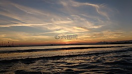 海,日落,自然