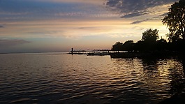 湖,日落,水