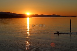 日落,水,海洋
