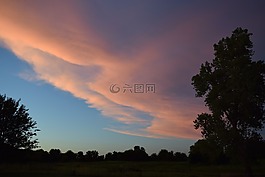 天空,日落,云