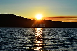 湖,日落,水