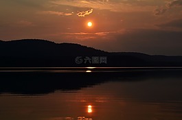 日落,湖,水