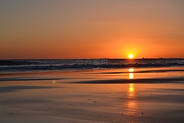 海灘,日落,海洋