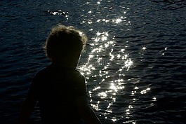 嬰兒,海灘,日落