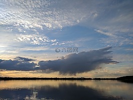 日落,湖,水