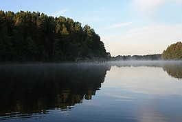 早晨霧,湖,早上