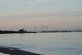 海灘,晚上,海