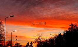 日落,天空,自然