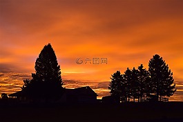 日出,天空,側(cè)影
