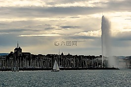 日內瓦,seebucht,晚上