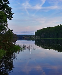晚上,湖,水