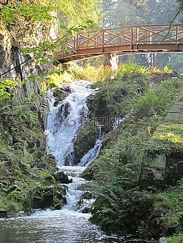 瀑布,橋,巖石