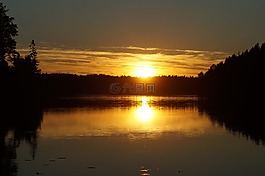 日落,夏天,湖
