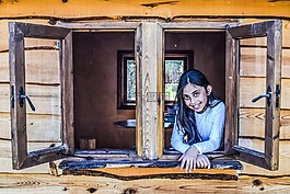 女孩,窗口,儿童