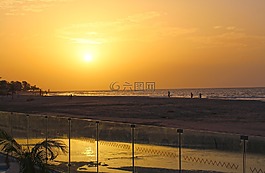 日落,海灘,海灘日落