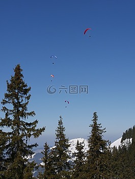 降落傘,山,滑翔傘