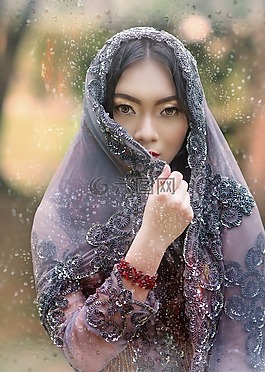 女子,青年,面纱