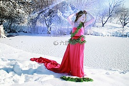 女孩,雪,連衣裙