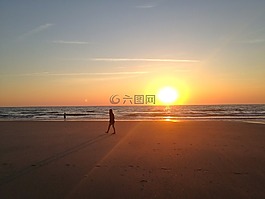海灘,日落,abendstimmung
