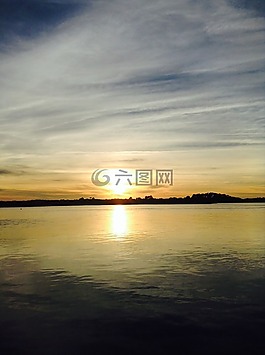 日落,海洋,水