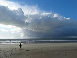 海灘,云,海