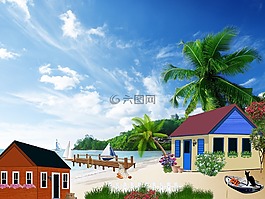 房屋,海灘,海