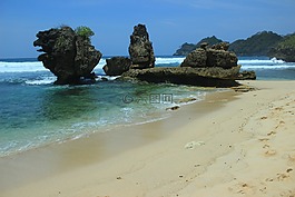 海灘,石,海岸線